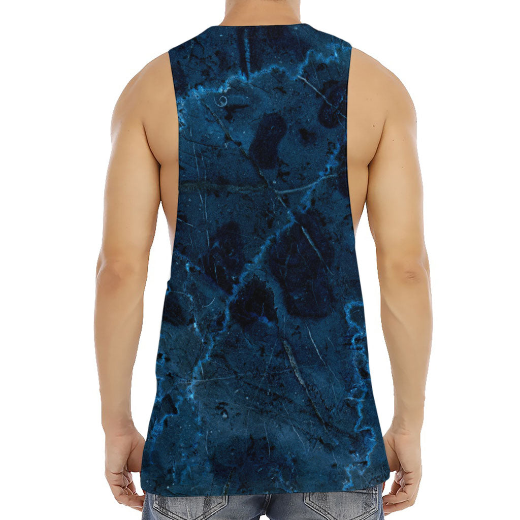 Dark Blue Marble Print Men's Muscle Tank Top