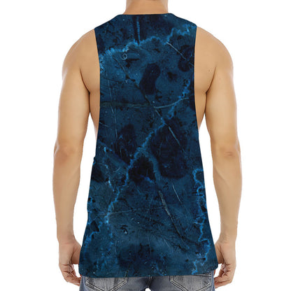 Dark Blue Marble Print Men's Muscle Tank Top
