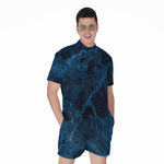 Dark Blue Marble Print Men's Rompers