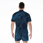Dark Blue Marble Print Men's Rompers