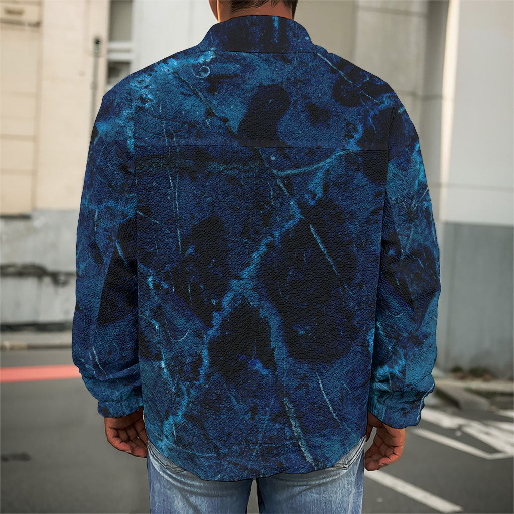 Dark Blue Marble Print Men's Shirt Jacket