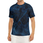 Dark Blue Marble Print Men's Short Sleeve Rash Guard