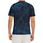 Dark Blue Marble Print Men's Short Sleeve Rash Guard