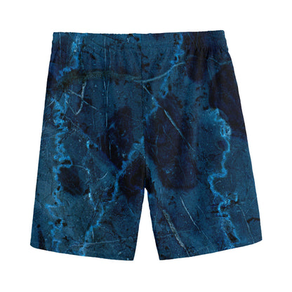 Dark Blue Marble Print Men's Sports Shorts