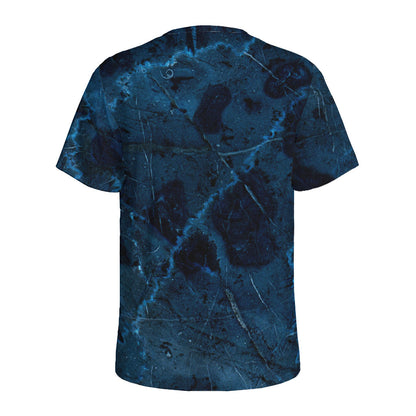 Dark Blue Marble Print Men's Sports T-Shirt