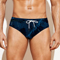Dark Blue Marble Print Men's Swim Briefs