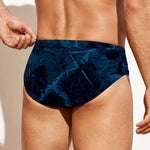 Dark Blue Marble Print Men's Swim Briefs