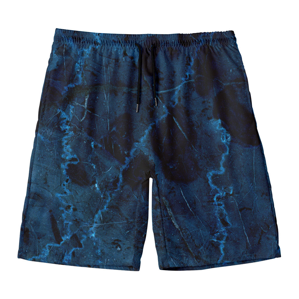 Dark Blue Marble Print Men's Swim Trunks