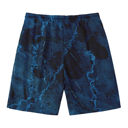 Dark Blue Marble Print Men's Swim Trunks