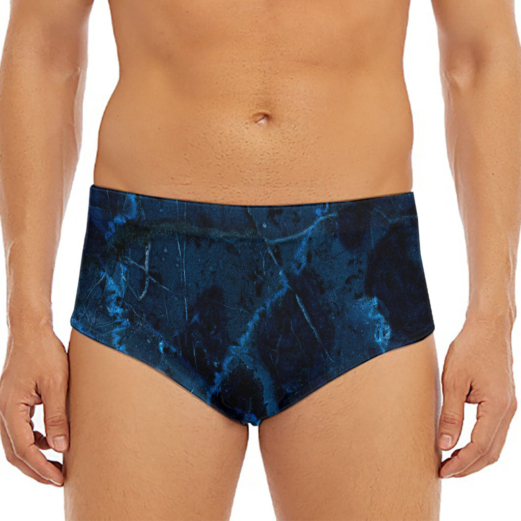 Dark Blue Marble Print Men's Triangle Swim Briefs
