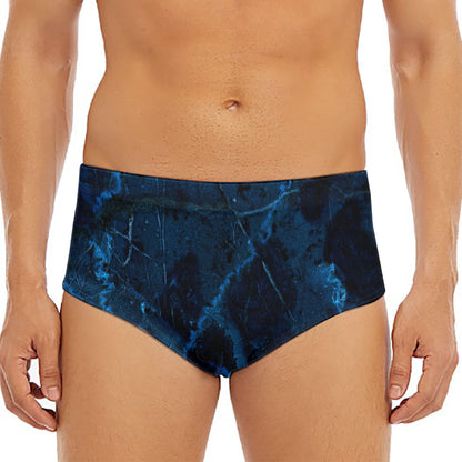 Dark Blue Marble Print Men's Triangle Swim Briefs