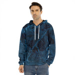 Dark Blue Marble Print Men's Velvet Pullover Hoodie