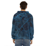 Dark Blue Marble Print Men's Velvet Pullover Hoodie