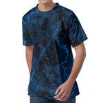 Dark Blue Marble Print Men's Velvet T-Shirt
