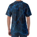 Dark Blue Marble Print Men's Velvet T-Shirt