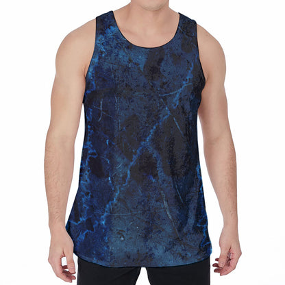 Dark Blue Marble Print Men's Velvet Tank Top
