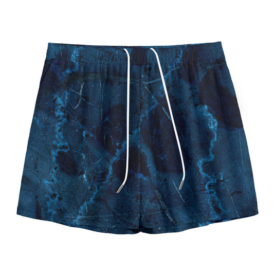 Dark Blue Marble Print Mesh Shorts