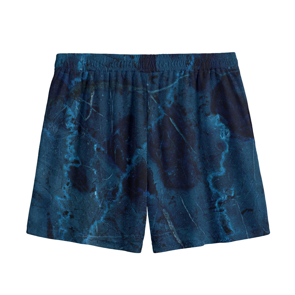 Dark Blue Marble Print Mesh Shorts