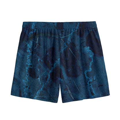 Dark Blue Marble Print Mesh Shorts