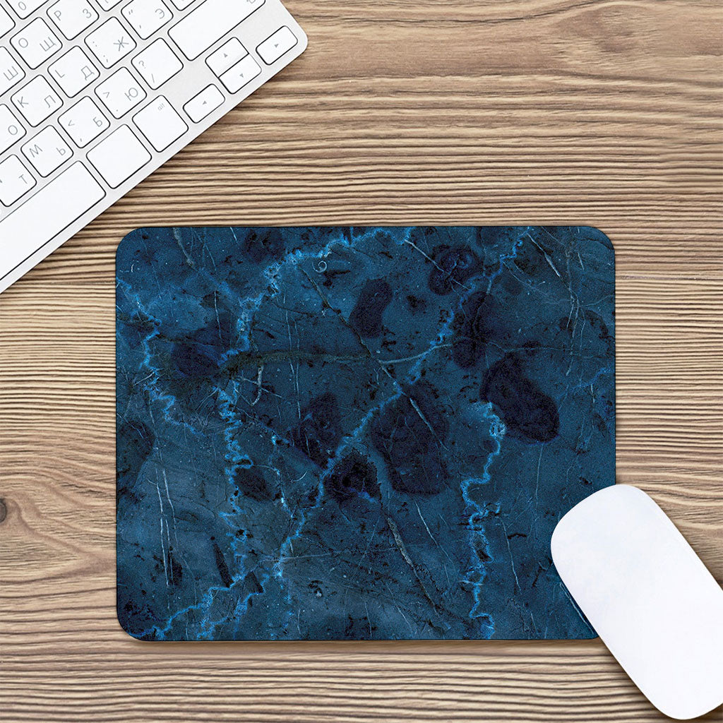 Dark Blue Marble Print Mouse Pad