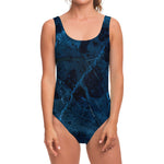 Dark Blue Marble Print One Piece Swimsuit
