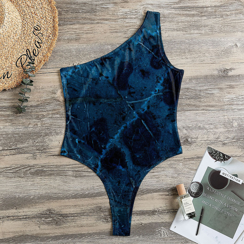 Dark Blue Marble Print One Shoulder Bodysuit