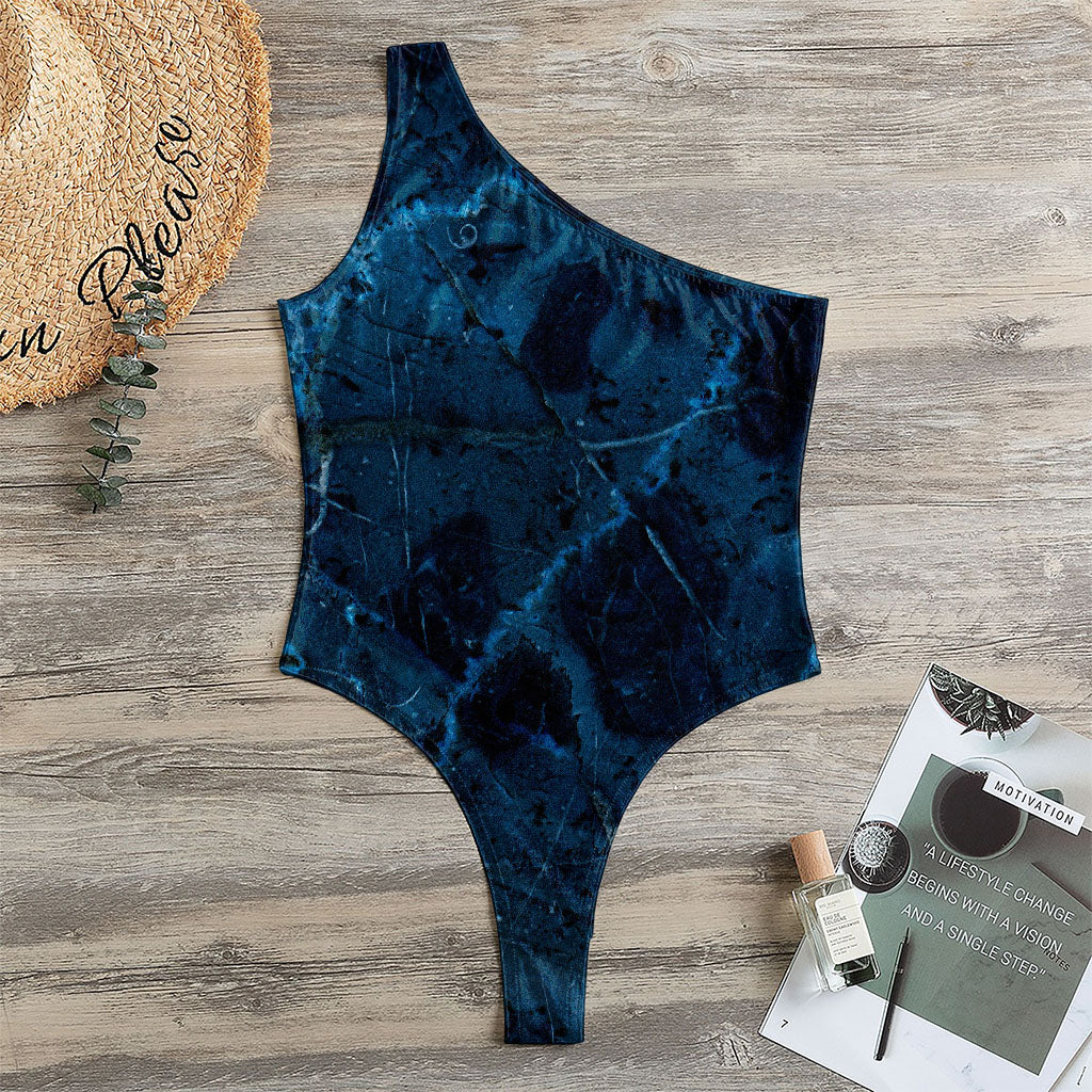 Dark Blue Marble Print One Shoulder Bodysuit