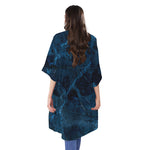 Dark Blue Marble Print Open Front Beach Cover Up