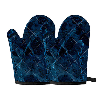 Dark Blue Marble Print Oven Mitts
