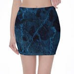 Dark Blue Marble Print Pencil Mini Skirt