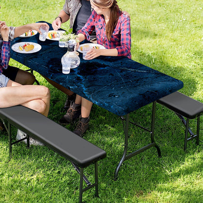 Dark Blue Marble Print Picnic Table Cover
