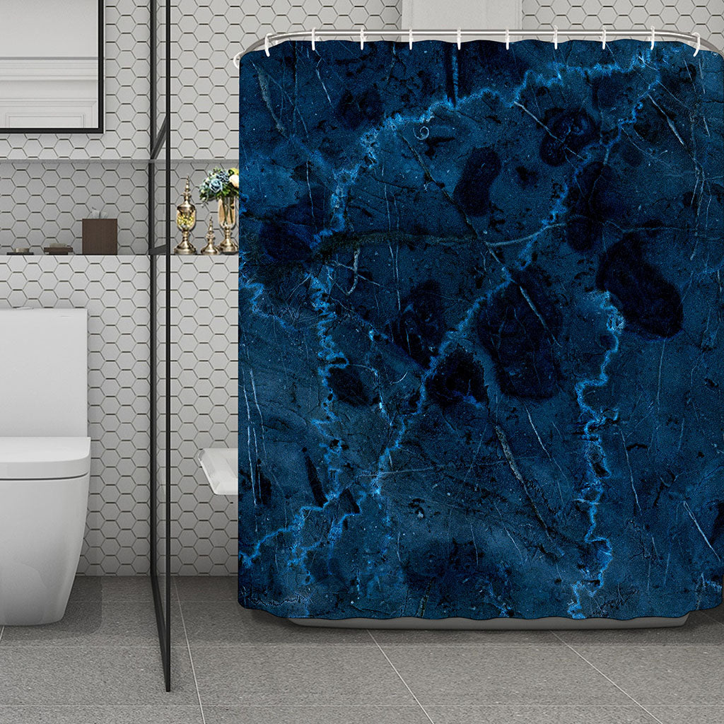 Dark Blue Marble Print Polyester Shower Curtain