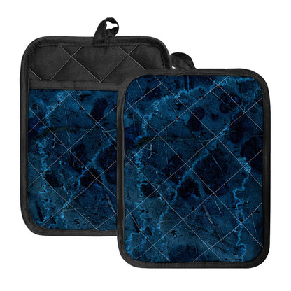 Dark Blue Marble Print Pot Holders With Pocket
