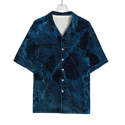 Dark Blue Marble Print Rayon Hawaiian Shirt