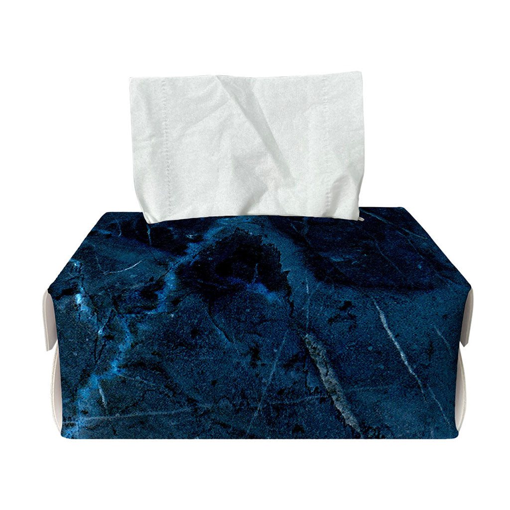 Dark Blue Marble Print Rectangle Tissue Box Cover