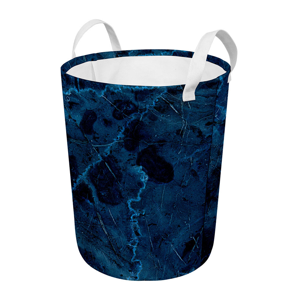 Dark Blue Marble Print Round Laundry Basket