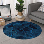 Dark Blue Marble Print Round Rug