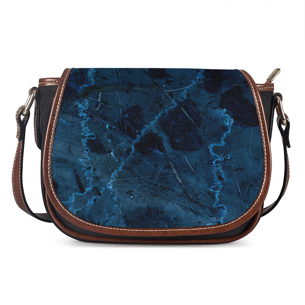 Dark Blue Marble Print Saddle Bag