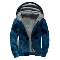 Dark Blue Marble Print Sherpa Lined Zip Up Hoodie