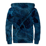 Dark Blue Marble Print Sherpa Lined Zip Up Hoodie