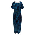 Dark Blue Marble Print Short Sleeve Long Nightdress