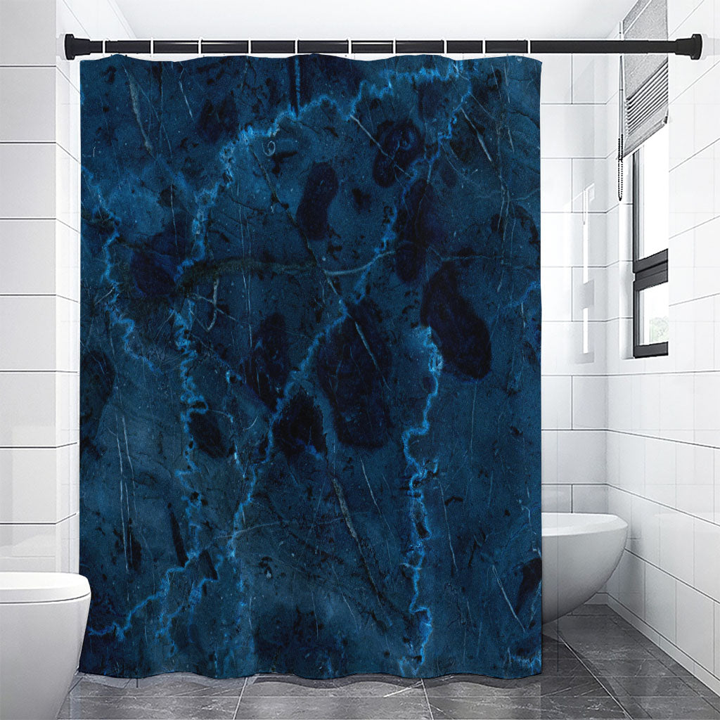 Dark Blue Marble Print Shower Curtain