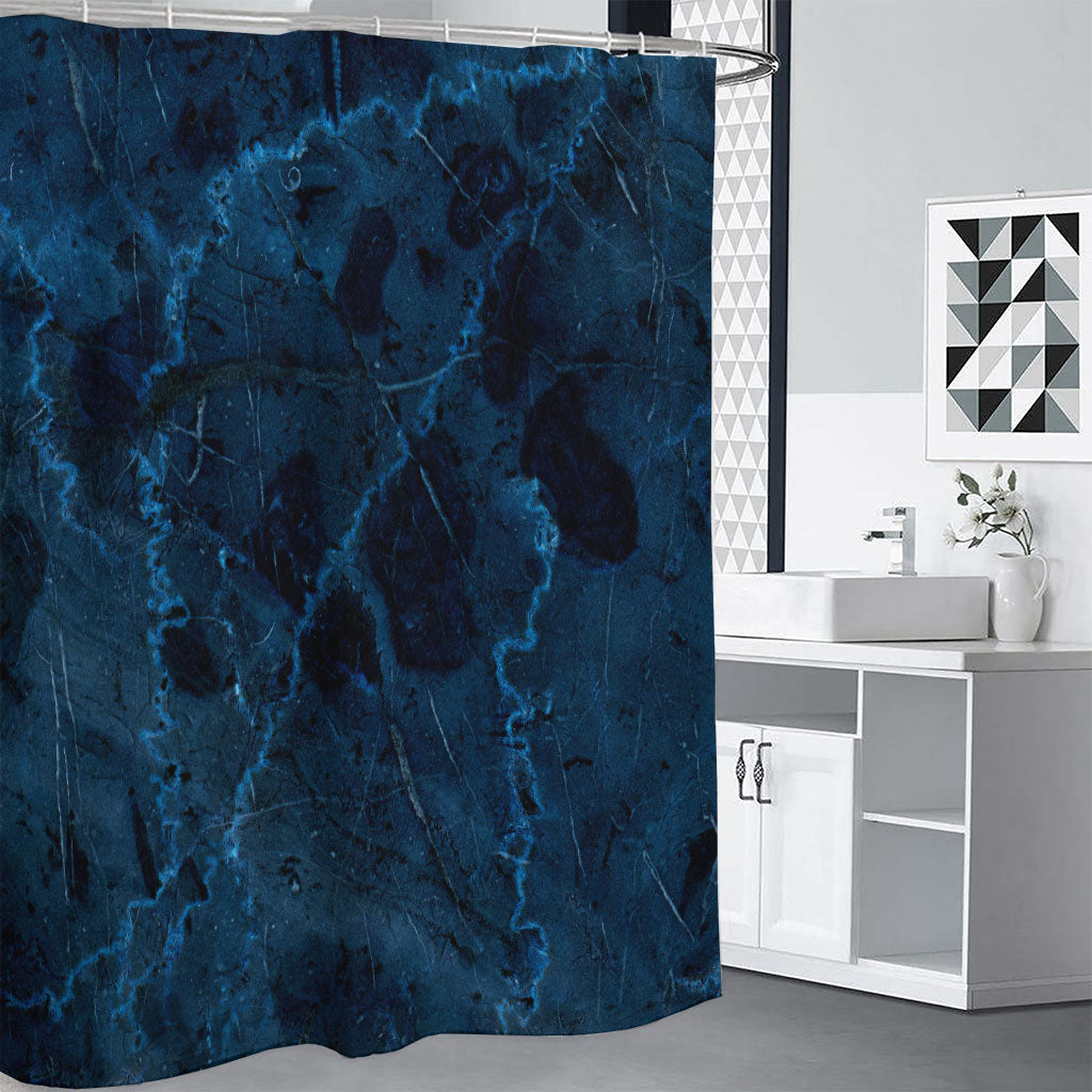 Dark Blue Marble Print Shower Curtain