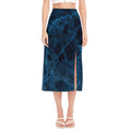 Dark Blue Marble Print Side Slit Midi Skirt