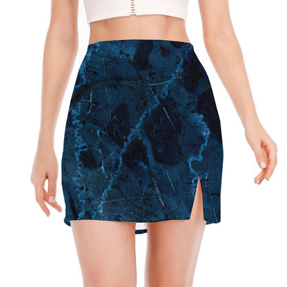 Dark Blue Marble Print Side Slit Mini Skirt