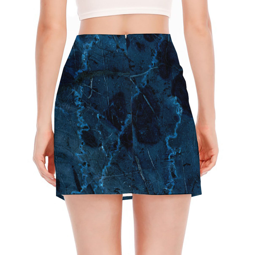 Dark Blue Marble Print Side Slit Mini Skirt