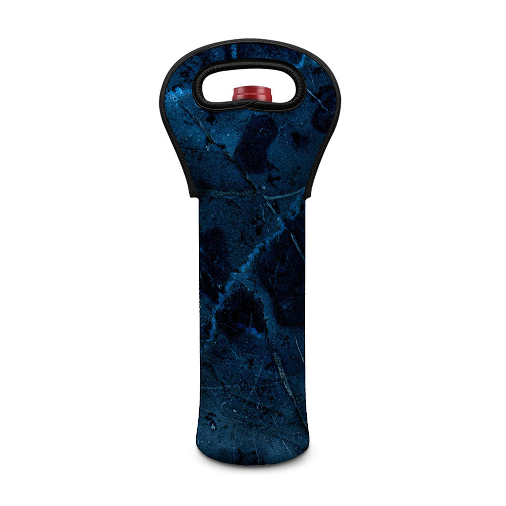 Dark Blue Marble Print Single Neoprene Wine Tote