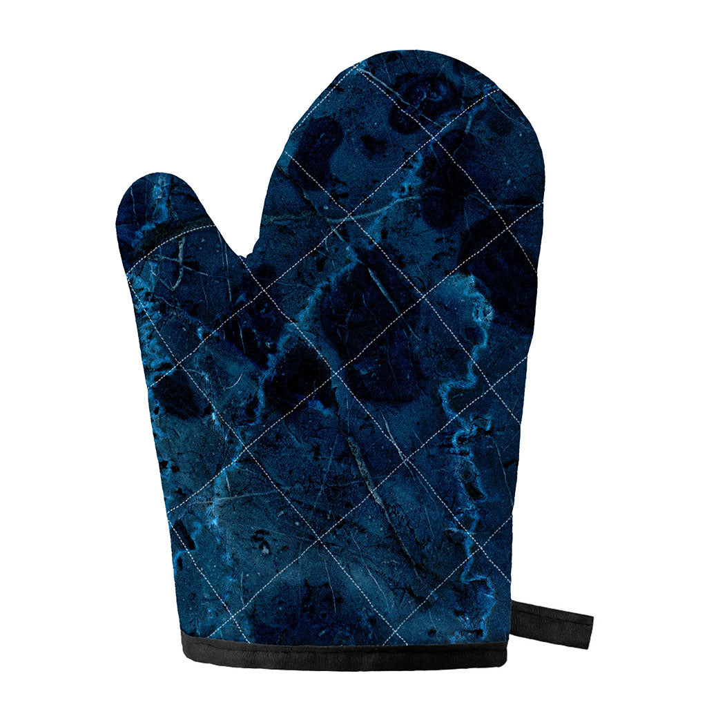 Dark Blue Marble Print Single Oven Mitt