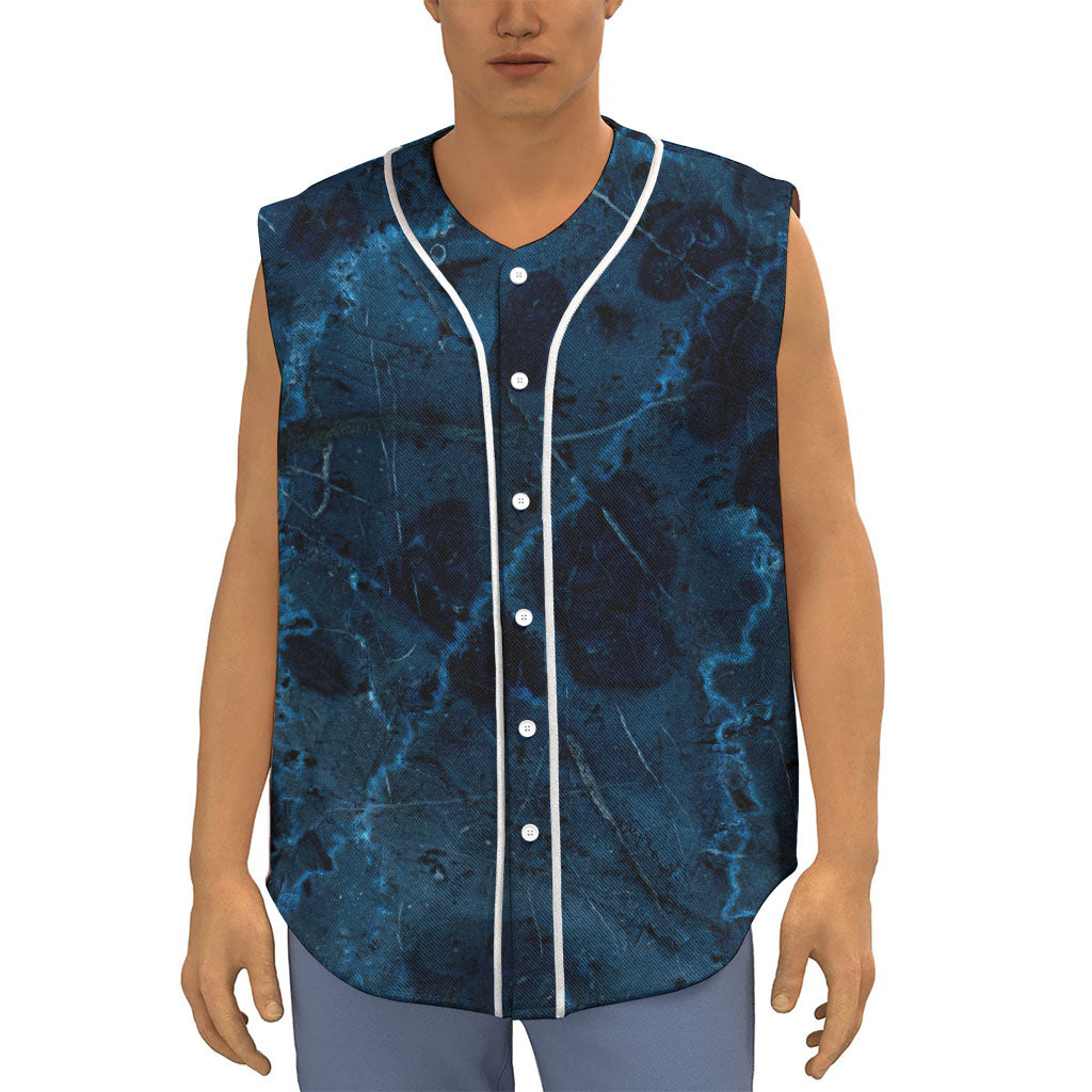 Dark Blue Marble Print Sleeveless Baseball Jersey