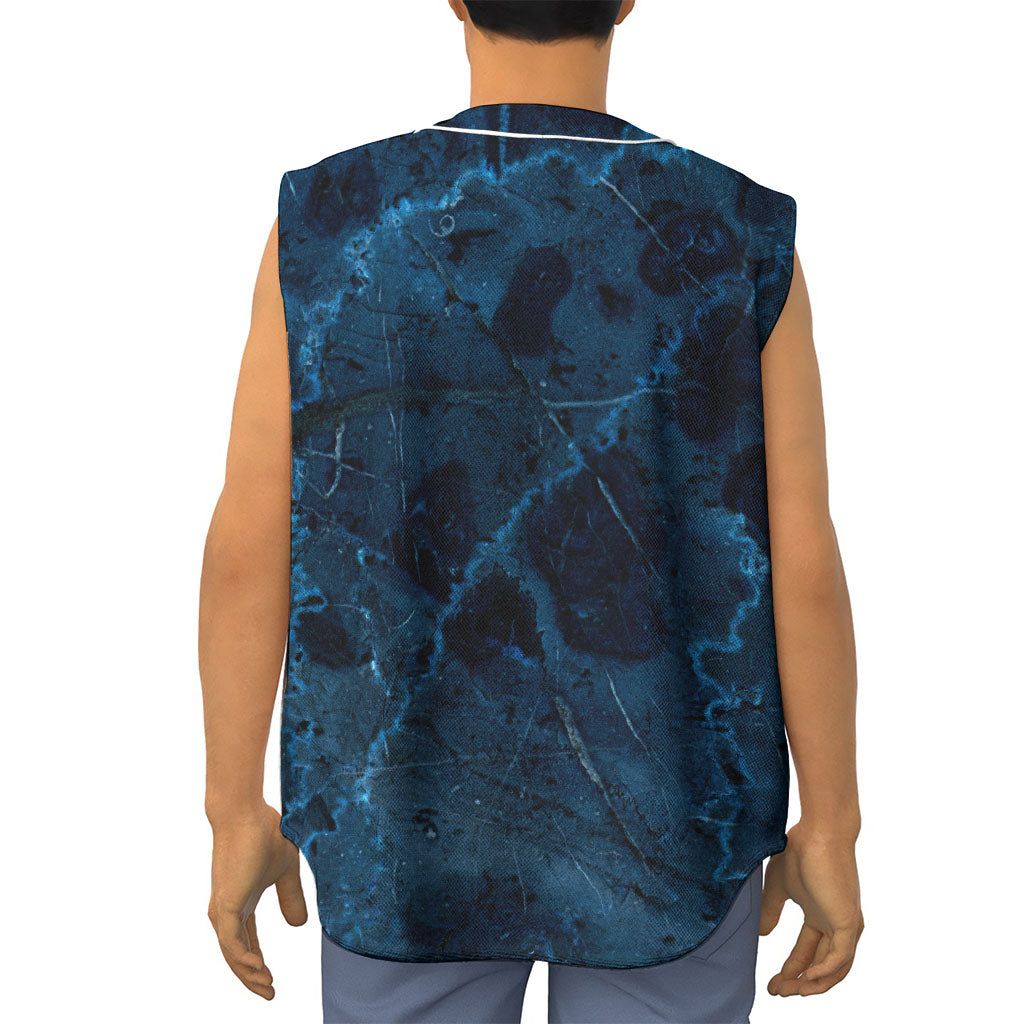 Dark Blue Marble Print Sleeveless Baseball Jersey